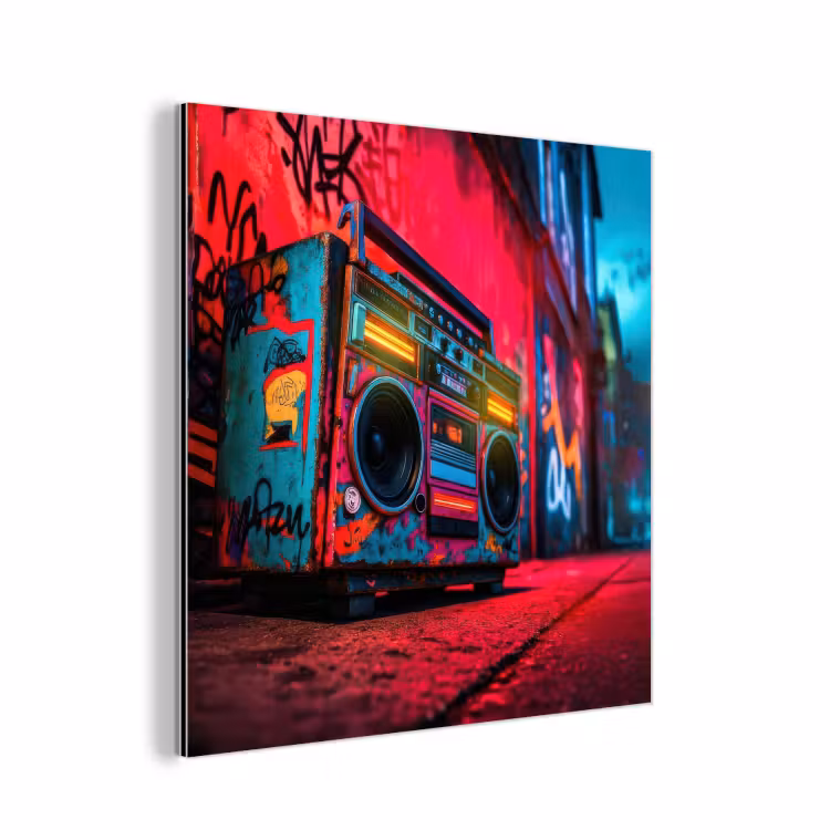 Aluminium schilderij - Boombox - Rood - Graffiti - Neon — 1