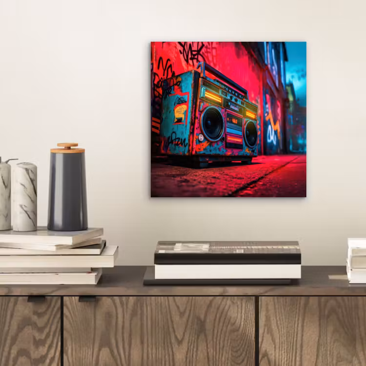 Aluminium schilderij - Boombox - Rood - Graffiti - Neon — 2