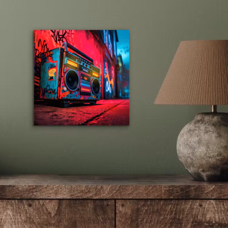 Aluminium schilderij - Boombox - Rood - Graffiti - Neon — 3