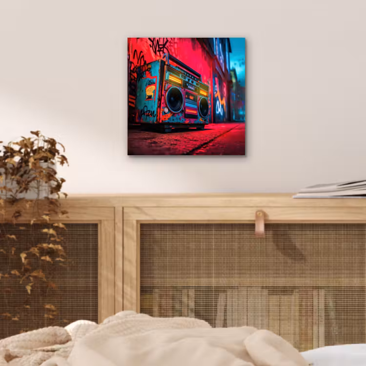 Aluminium schilderij - Boombox - Rood - Graffiti - Neon — 4