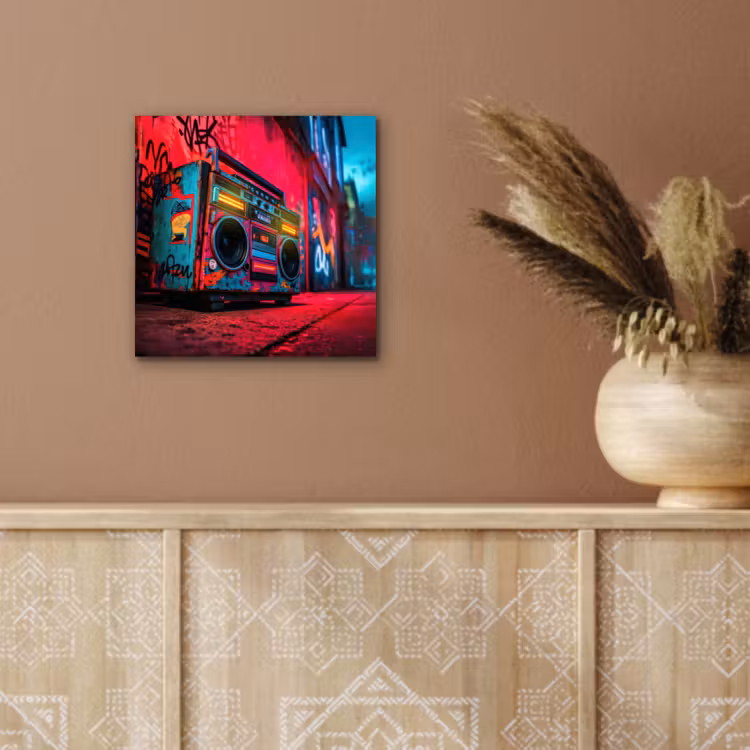 Aluminium schilderij - Boombox - Rood - Graffiti - Neon — 5