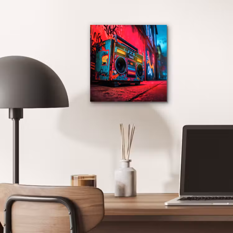 Aluminium schilderij - Boombox - Rood - Graffiti - Neon — 6