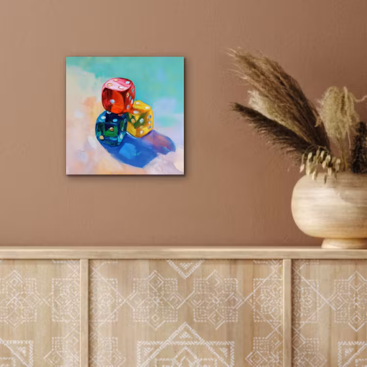 Aluminium schilderij - Dobbelstenen - Kleurrijk - Getallen - Stipjes — 5