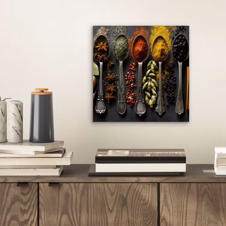 Aluminium schilderij - Lepels - Specerijen - Kaneel - Chili — 2
