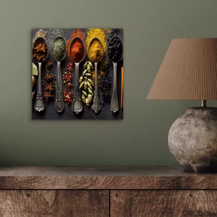 Aluminium schilderij - Lepels - Specerijen - Kaneel - Chili — 3