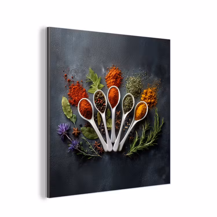 Aluminium schilderij - Lepels - Wit - Poeder - Kruiden — 1