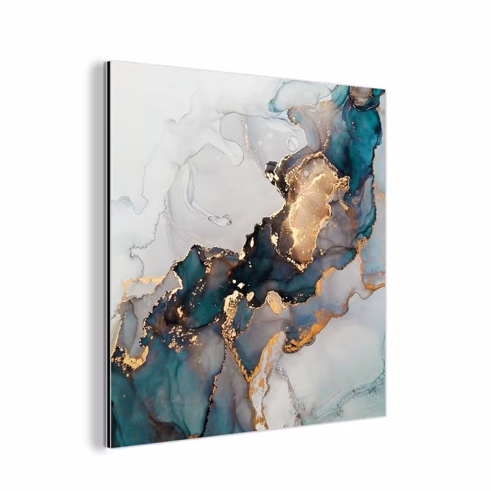 Aluminium schilderij - Blauw - Marmer - Goud — 1