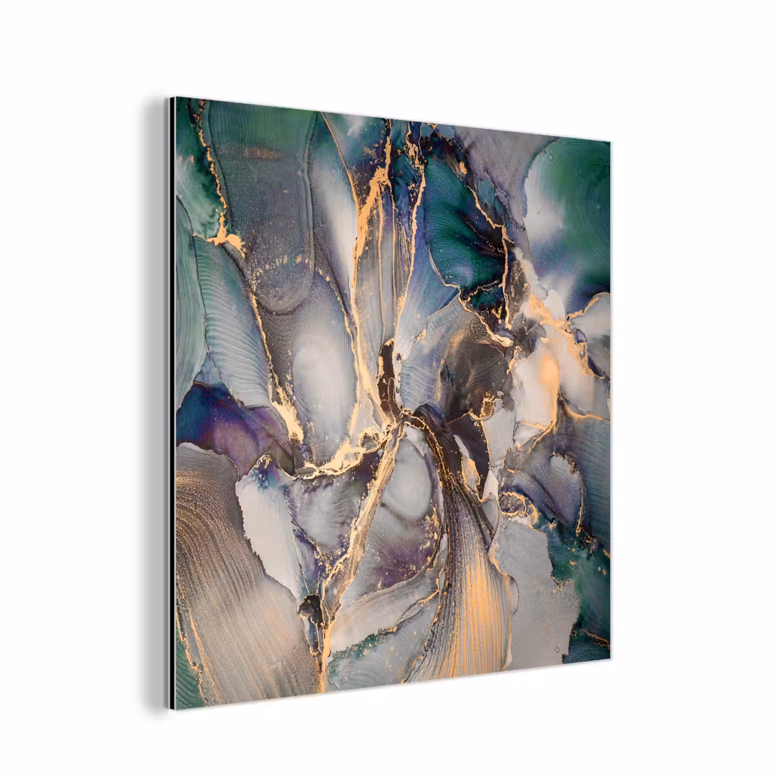 Aluminium schilderij - Goud - Blauw - Marmer — 1