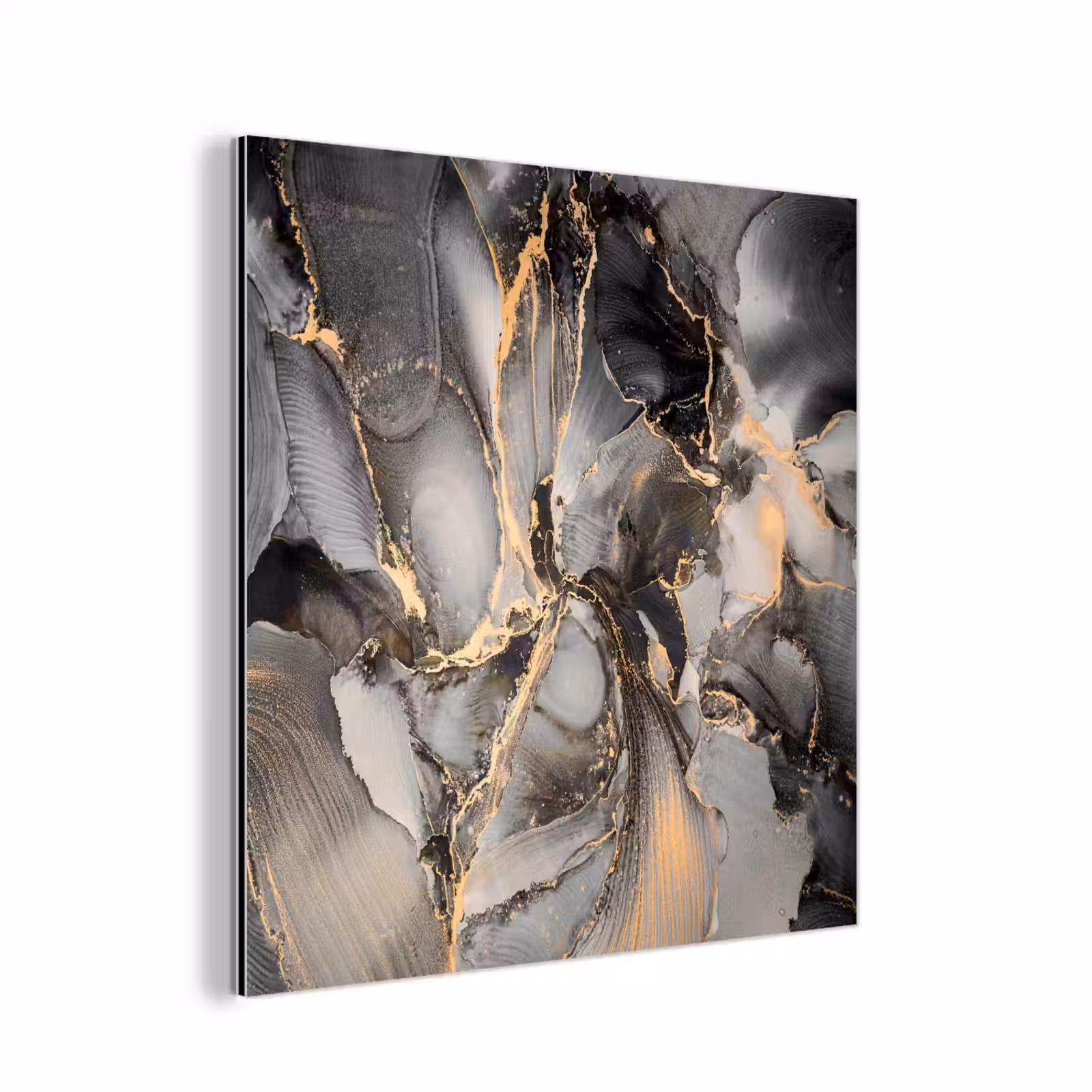 Aluminium schilderij - Grijs - Luxe - Goud - Marmer — 1