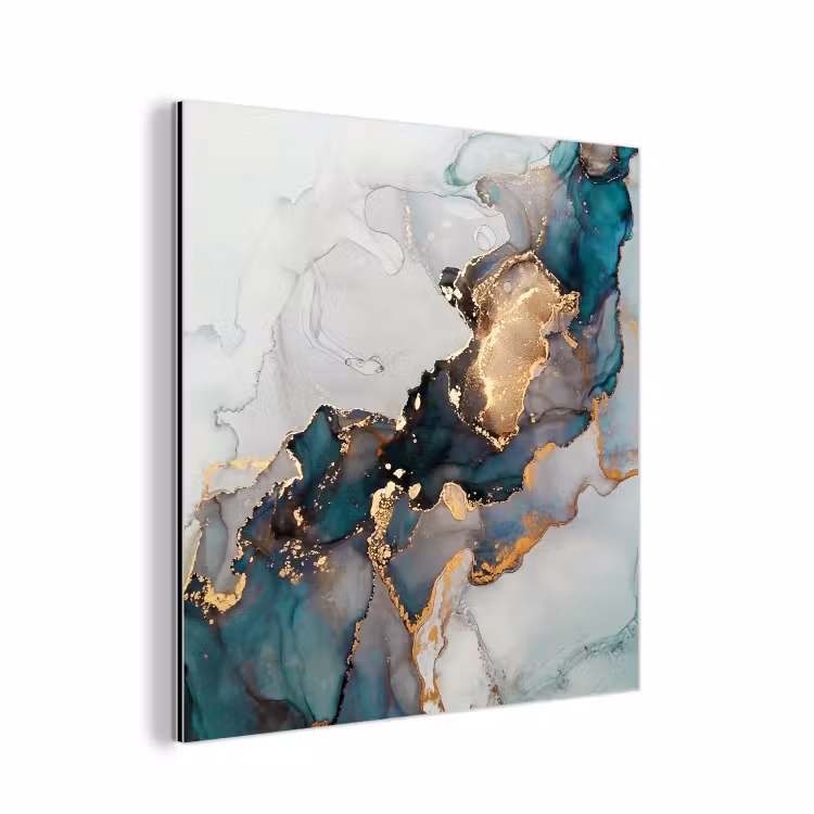 Aluminium schilderij - Blauw - Marmer - Goud — 1