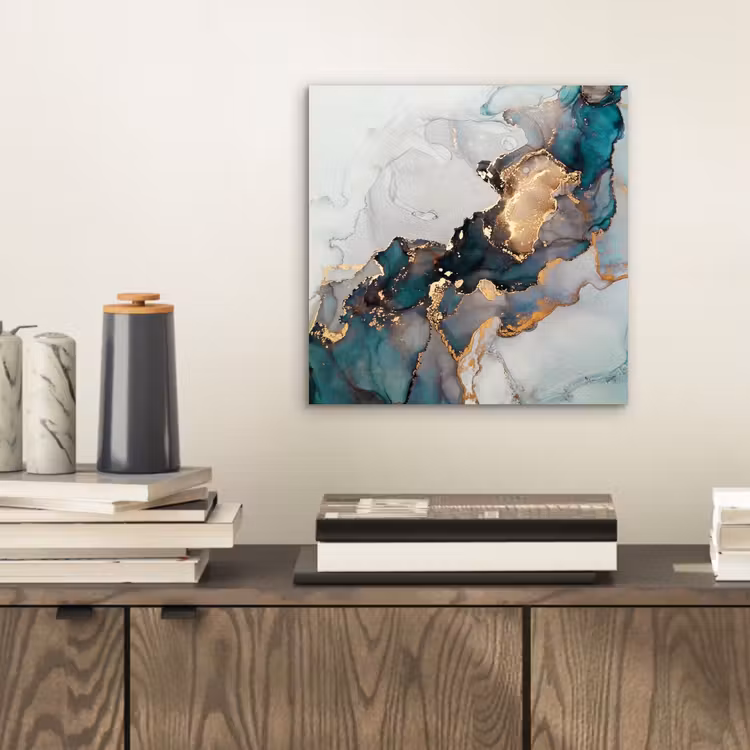 Aluminium schilderij - Blauw - Marmer - Goud — 2