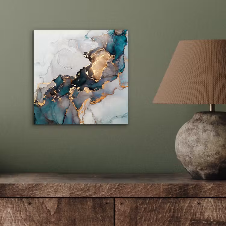 Aluminium schilderij - Blauw - Marmer - Goud — 3
