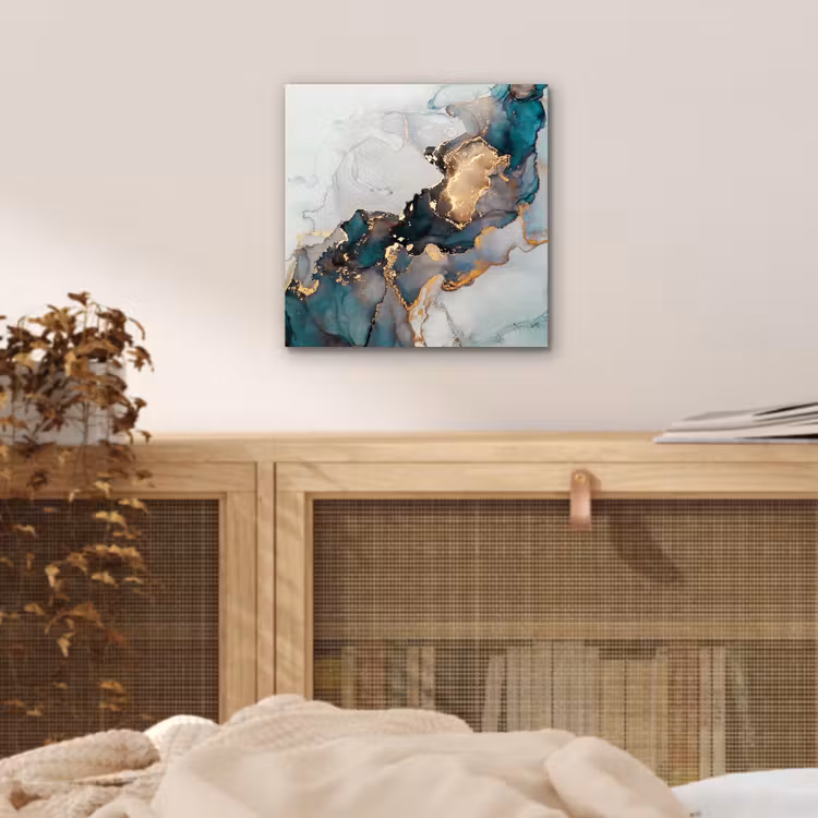 Aluminium schilderij - Blauw - Marmer - Goud — 4
