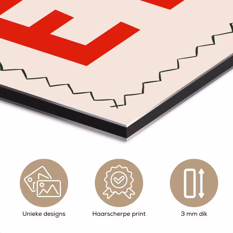 Aluminium schilderij - Blokletters - Rood - Kartelrand — 7