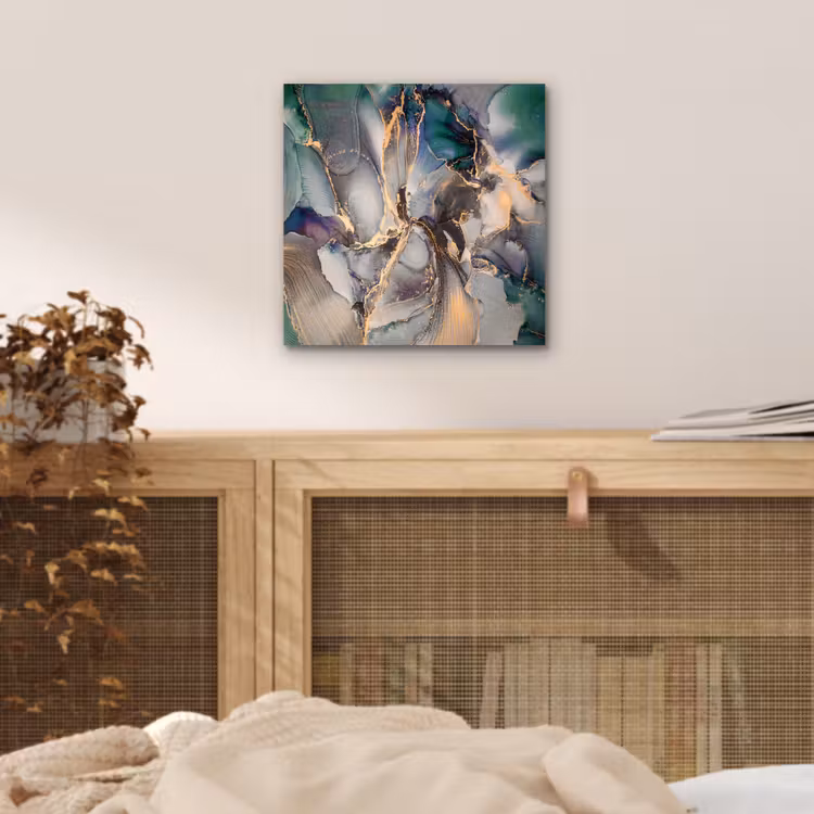 Aluminium schilderij - Goud - Blauw - Marmer — 4