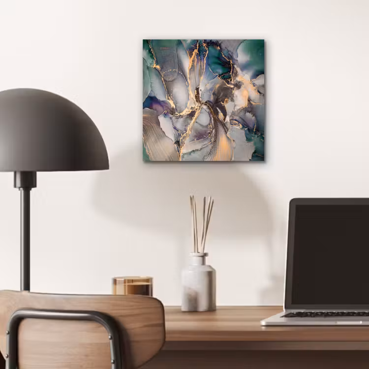 Aluminium schilderij - Goud - Blauw - Marmer — 6