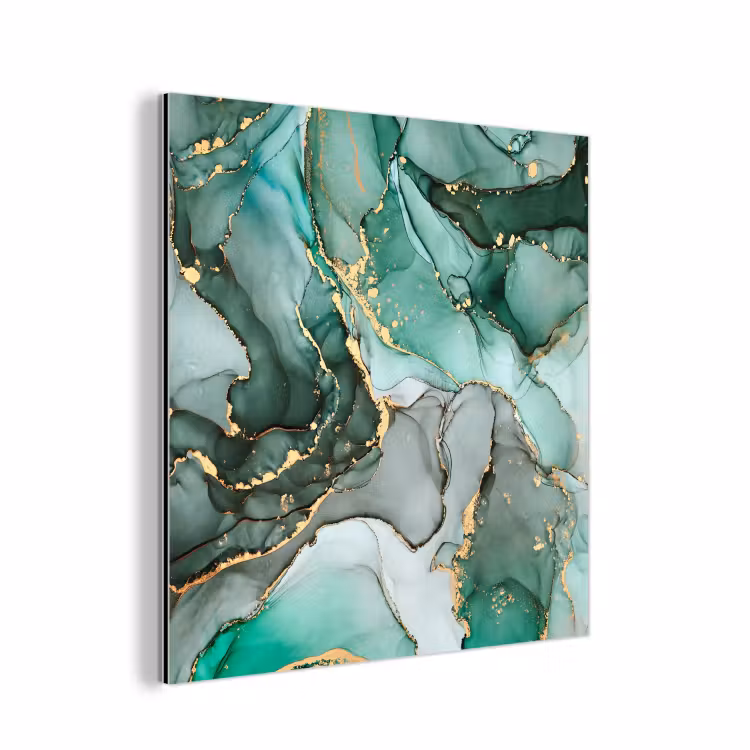 Aluminium schilderij - Goud - Marmer - Groen - Luxe - Marmerlook - Grijs — 1