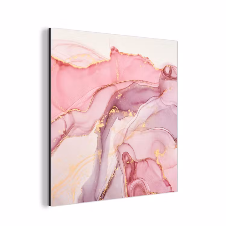 Aluminium schilderij - Goud - Marmer - Roze — 1