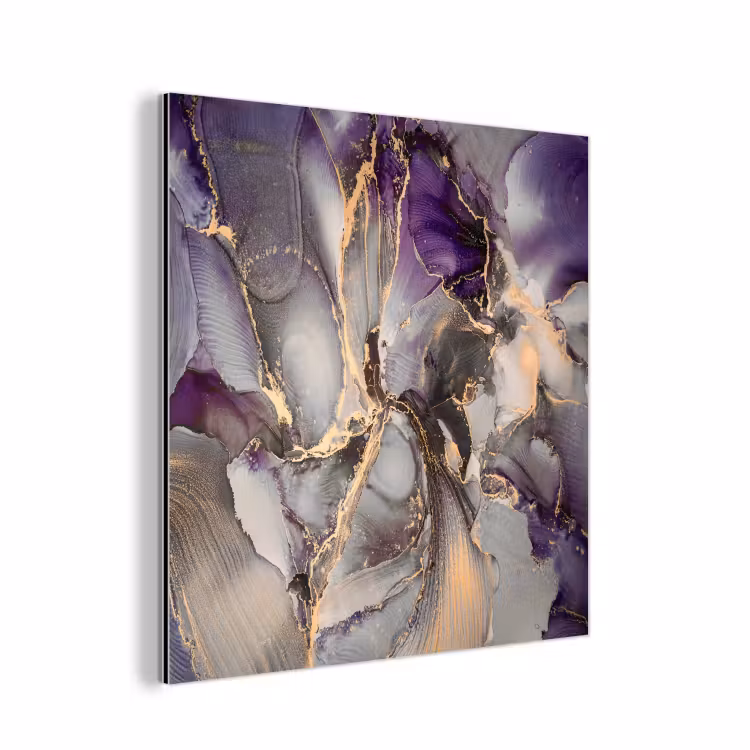Aluminium schilderij - Goud - Paars - Marmer — 1