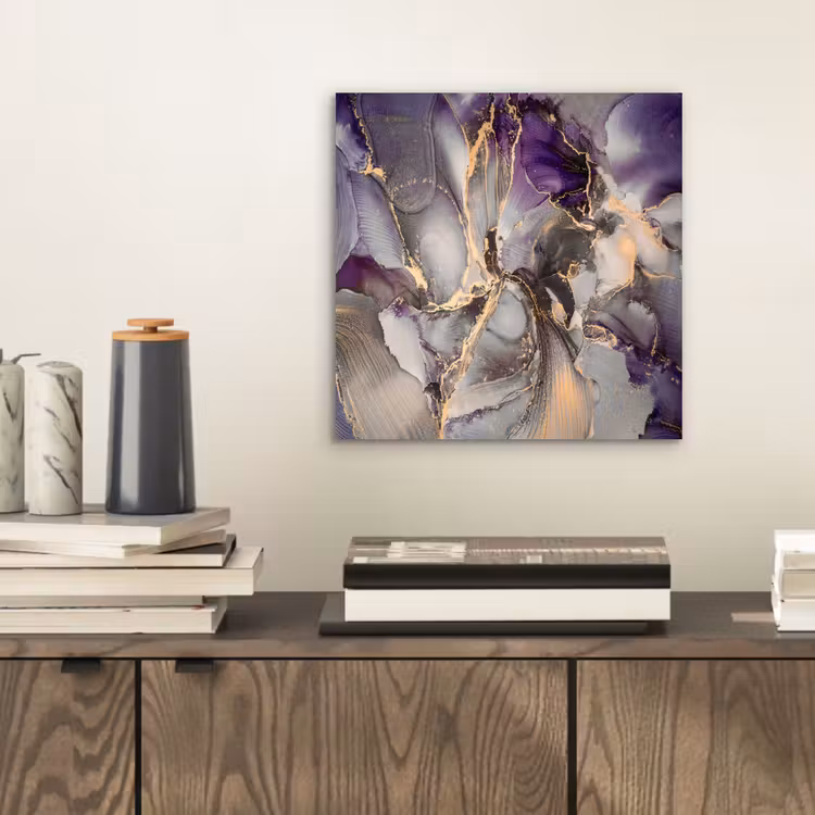 Aluminium schilderij - Goud - Paars - Marmer — 2