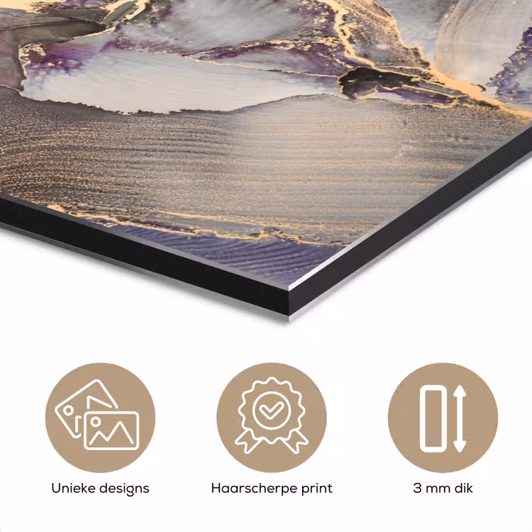 Aluminium schilderij - Goud - Paars - Marmer — 7