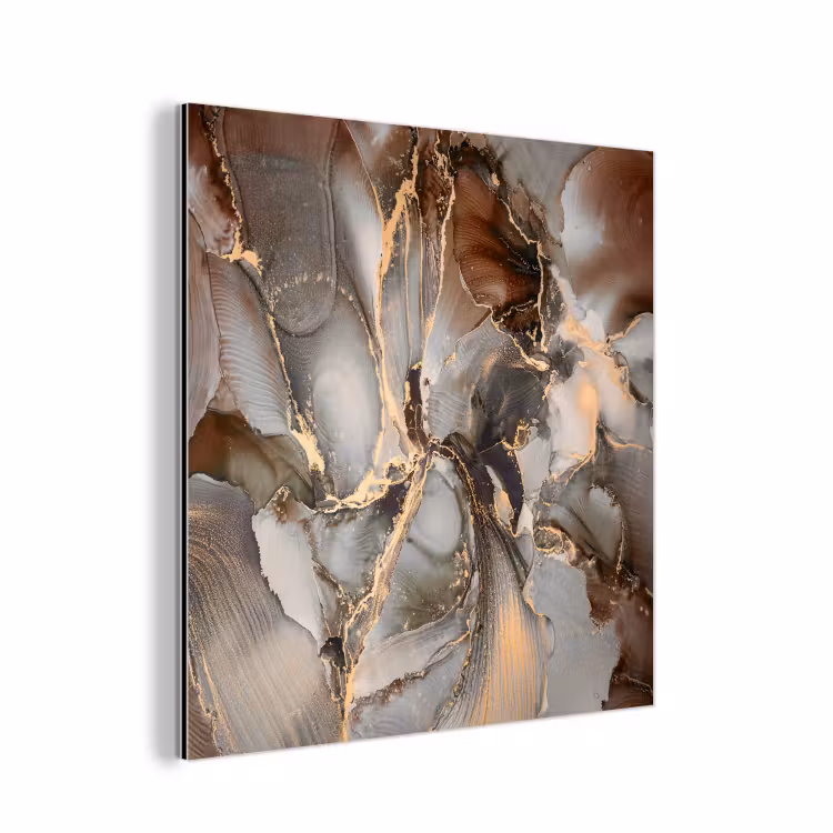 Aluminium schilderij - Grijs - Goud - Marmer - Marmerlook — 1