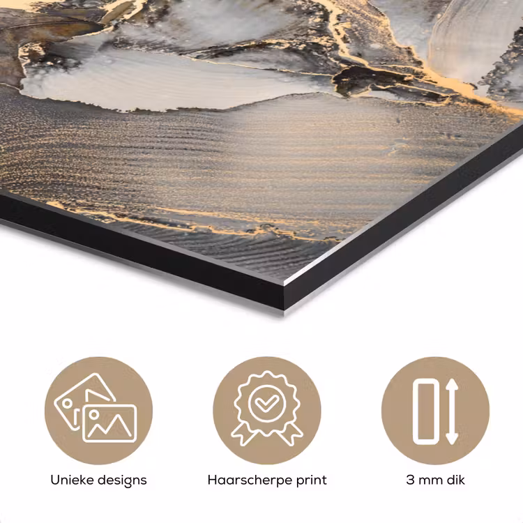 Aluminium schilderij - Grijs - Luxe - Goud - Marmer — 7
