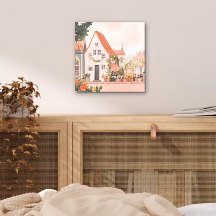 Aluminium schilderij - Bloemen - Huizen - Dorp — 4