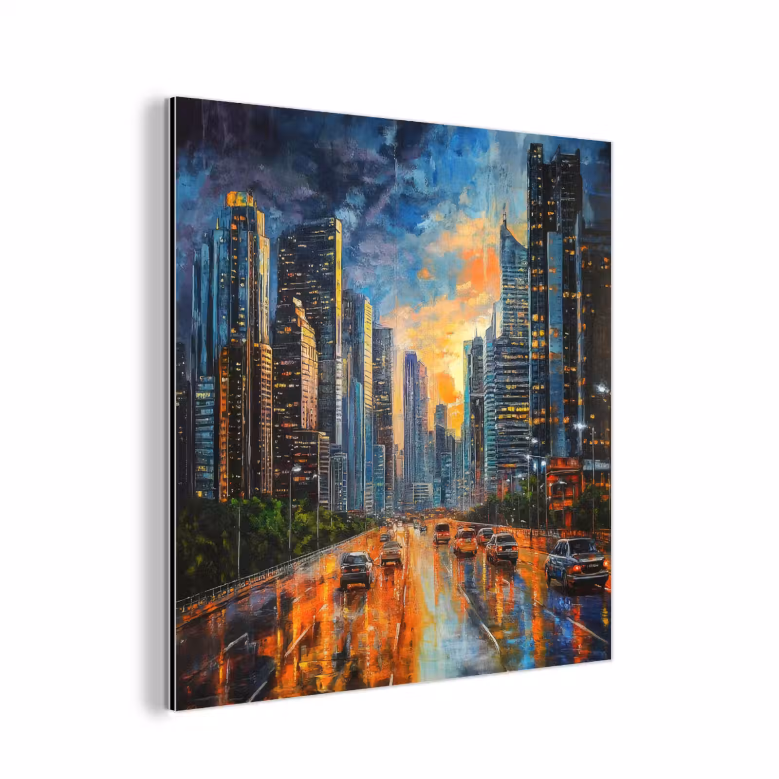 Aluminium schilderij - Auto - Skyline - Zon - Blauw — 1