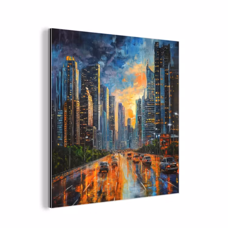 Aluminium schilderij - Auto - Skyline - Zon - Blauw — 1