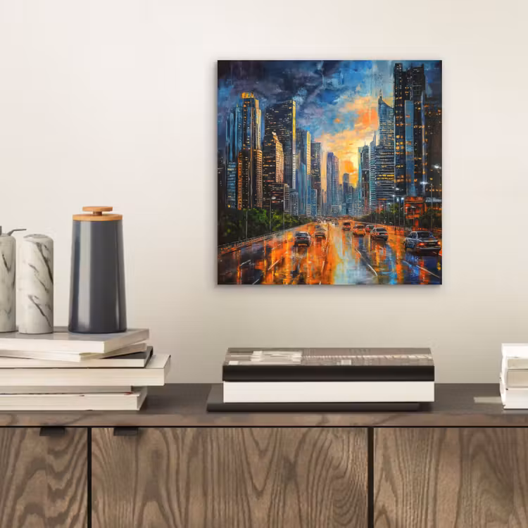 Aluminium schilderij - Auto - Skyline - Zon - Blauw — 2