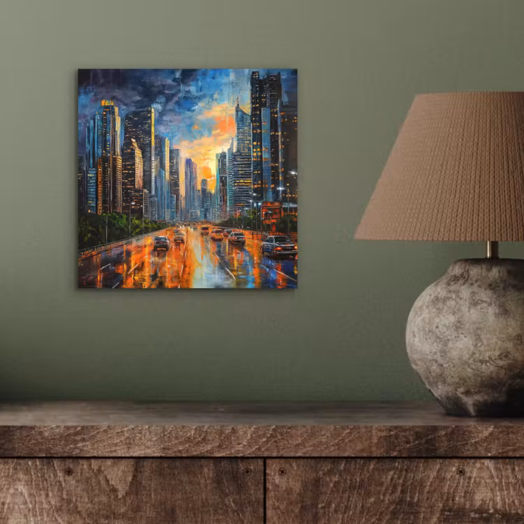 Aluminium schilderij - Auto - Skyline - Zon - Blauw — 3