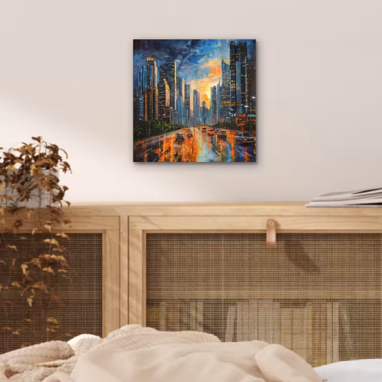 Aluminium schilderij - Auto - Skyline - Zon - Blauw — 4