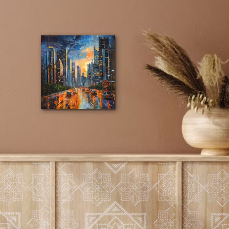 Aluminium schilderij - Auto - Skyline - Zon - Blauw — 5