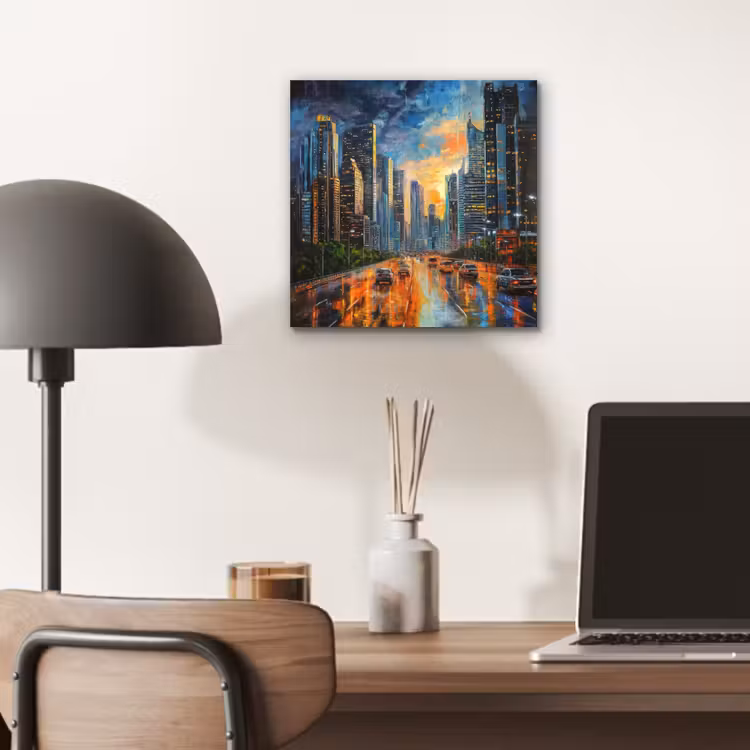 Aluminium schilderij - Auto - Skyline - Zon - Blauw — 6