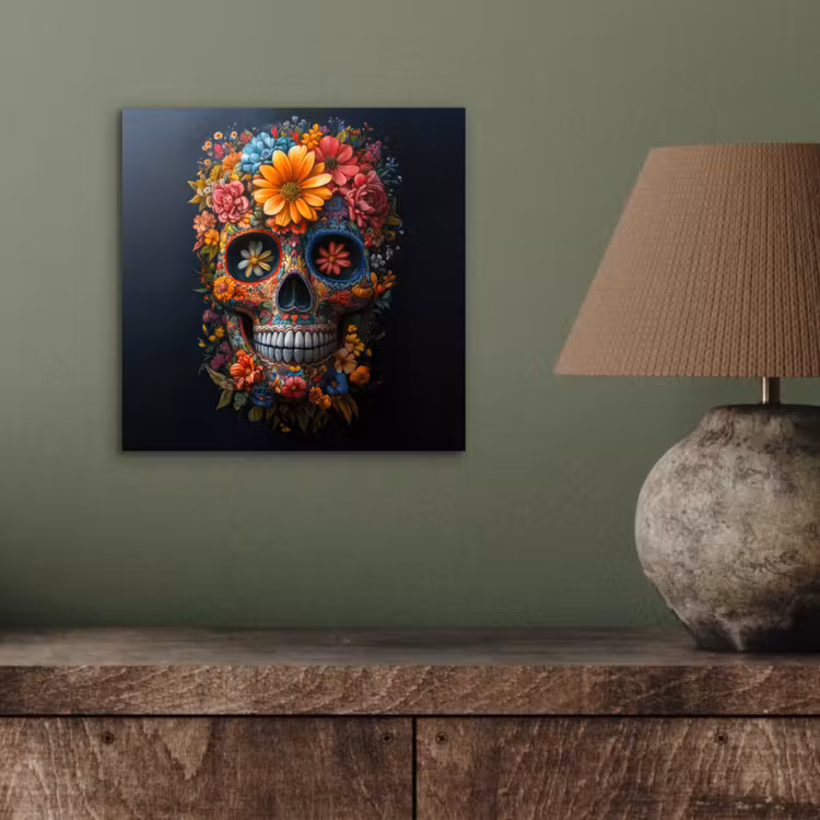 Aluminium schilderij - Bloemen - Kleurrijk - Schedel — 3