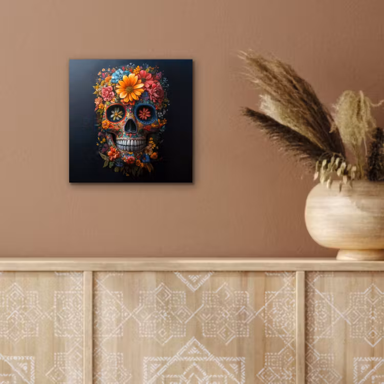 Aluminium schilderij - Bloemen - Kleurrijk - Schedel — 5