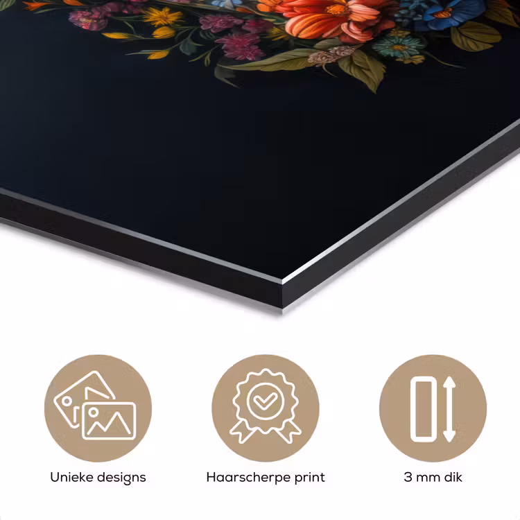 Aluminium schilderij - Bloemen - Kleurrijk - Schedel — 7