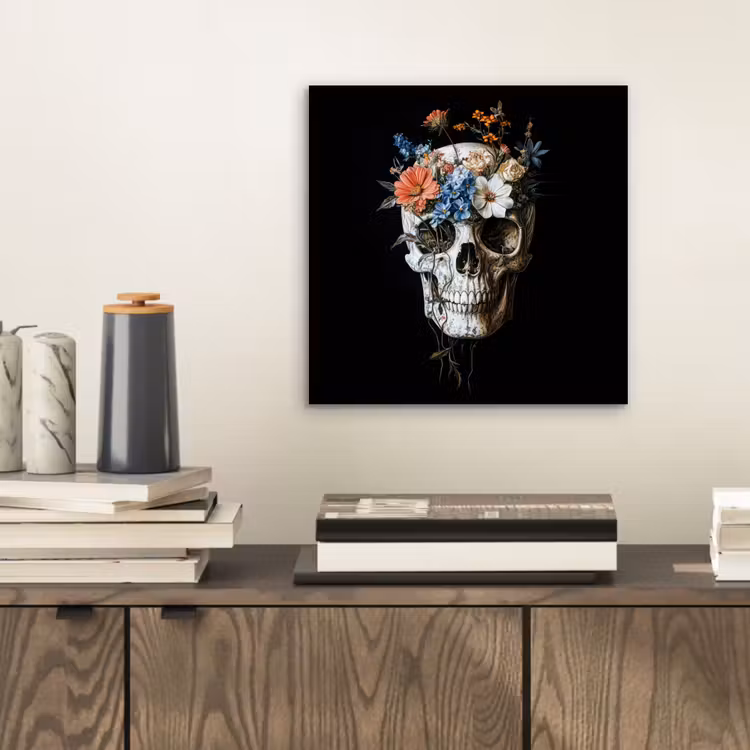 Aluminium schilderij - Bloemen - Schedel - Kleurrijk — 2