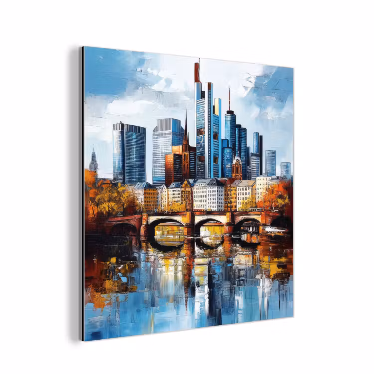 Aluminium schilderij - Bomen Frankfurt- Stad - Skyline - Brug — 1