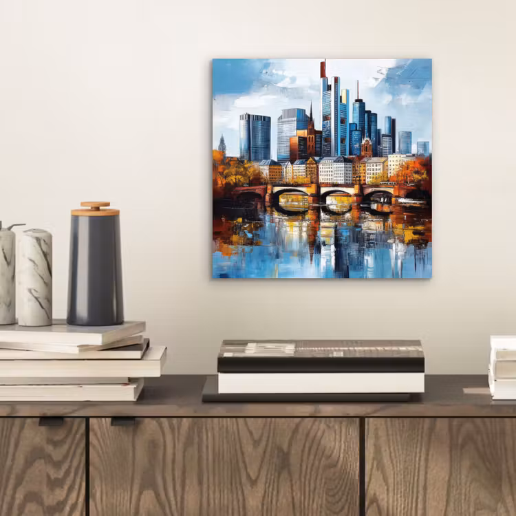 Aluminium schilderij - Bomen Frankfurt- Stad - Skyline - Brug — 2