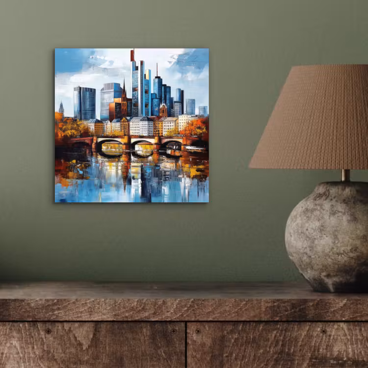Aluminium schilderij - Bomen Frankfurt- Stad - Skyline - Brug — 3