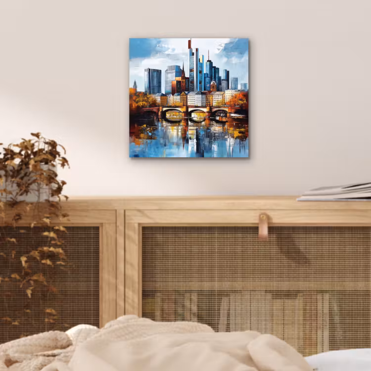 Aluminium schilderij - Bomen Frankfurt- Stad - Skyline - Brug — 4