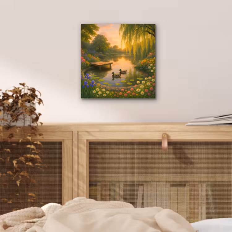 Aluminium schilderij - Eenden - Vijver - Bloemen — 4