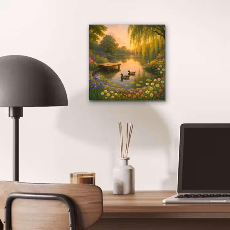 Aluminium schilderij - Eenden - Vijver - Bloemen — 6