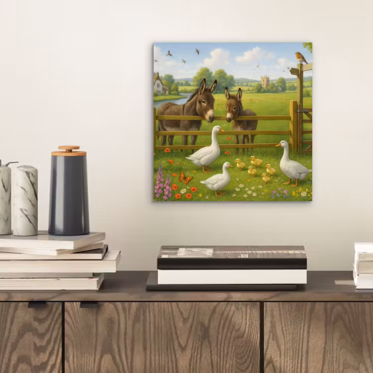 Aluminium schilderij - Ezels - Ganzen - Kleurrijk — 2