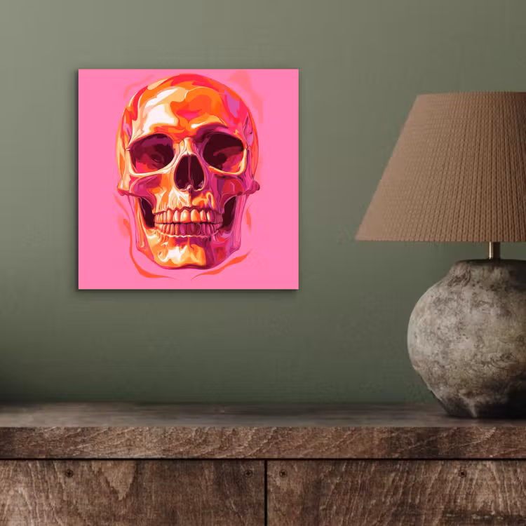 Aluminium schilderij - Felroze - Tanden - Schedel — 3