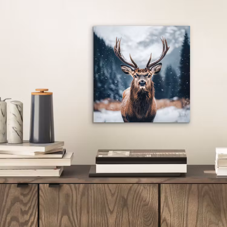 Aluminium schilderij - Hert - Dieren - Landschap - Winter - Sneeuw — 2