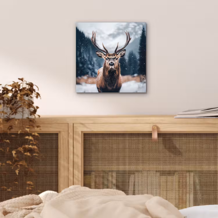 Aluminium schilderij - Hert - Dieren - Landschap - Winter - Sneeuw — 4