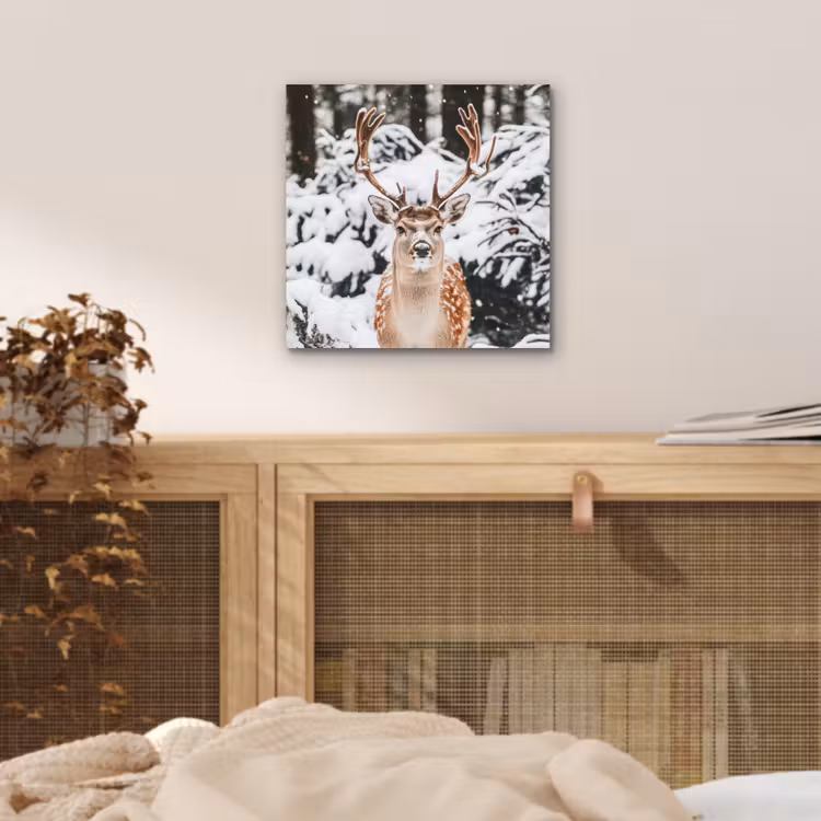 Aluminium schilderij - Hert - Sneeuw - Winter - Bos - Dieren — 4